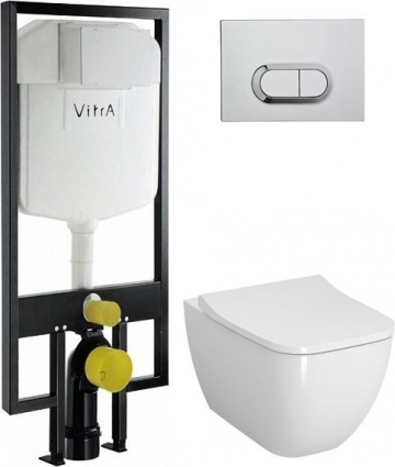 Комплект Система инсталляции для унитазов VitrA 748-5800-01 3/6 л + Унитаз подвесной VitrA Shift 7742B003-0075 + Крышка-сиденье VitrA Shift 191-003-009 с микролифтом + Кнопка смыва VitrA 740-0580 хром