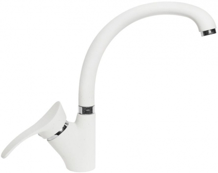 Смеситель AquaGranitEx C-3040 для кухонной мойки, белый, однорычажный, высота излива 24.9 см