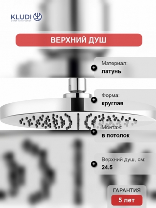 Верхний душ Kludi A-QA 6651105-00 24,5 см, хром
