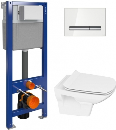 Комплект Унитаз Cersanit Carina new clean on slim lift + Инсталляция Cersanit Aqua P-IN-MZ-AQ40-QF с белой кнопкой смыва