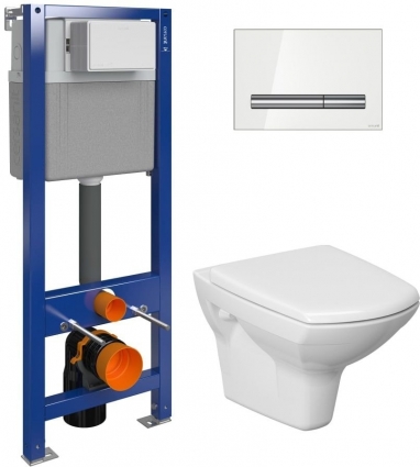 Комплект Унитаз Cersanit Carina new clean on + Инсталляция Cersanit Aqua P-IN-MZ-AQ40-QF с белой кнопкой смыва