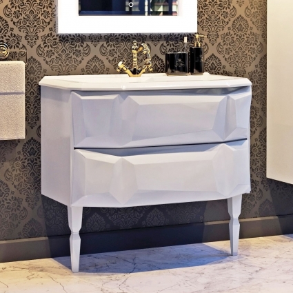 Тумба с раковиной Aima Design Crystal 90 white, с ящиками,  в современном стиле