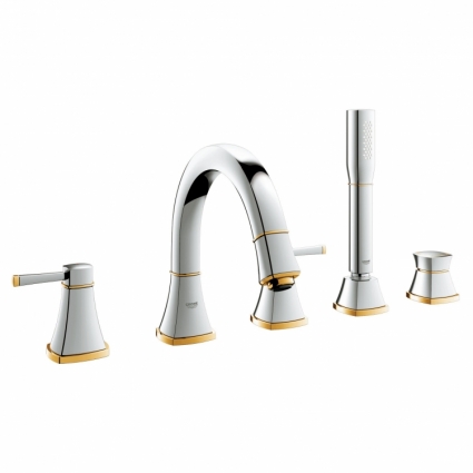 Смеситель для ванны Grohe Grandera с душевым гарнитуром, двухвентильный, хром/золото