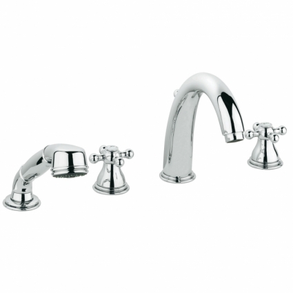 Смеситель для ванны Grohe Sinfonia с душевым гарнитуром, высокий излив на борт ванны, двухвентильный, хром