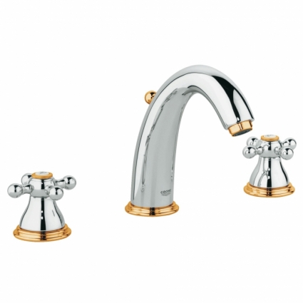 Смеситель для раковины Grohe Sinfonia с донным клапаном и высоким изливом, двухвентильный, хром/золото