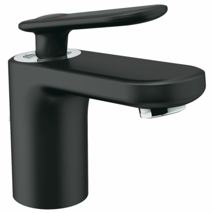 Смеситель для раковины Grohe Veris с донным клапаном и низким изливом, однорычажный, черный