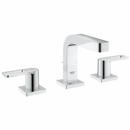 Смеситель для раковины Grohe Quadra на 3 отверстия с донным клапаном и низким изливом, двухвентильный, хром