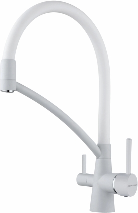 Смеситель Paulmark Sigen Si213111-431TW для кухонной мойки, белый матовый, однорычажный, высота излива 23.5 см