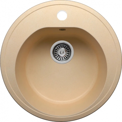 Мойка кухонная Polygran F-08 бежевая матовая, круглая, 51x51 см