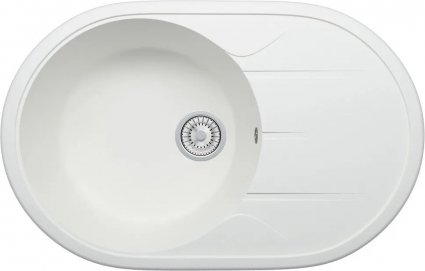 Мойка кухонная Tolero R-116 белая матовая, овальная, с крылом, 77.5x51 см