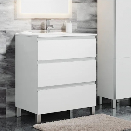 Тумба с раковиной Sanvit Авеню 3 70, белая, напольная, с ящиками