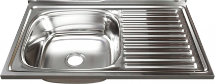 Мойка кухонная Mixline 528174 глянцевая, прямоугольная, с крылом, 80x50 см