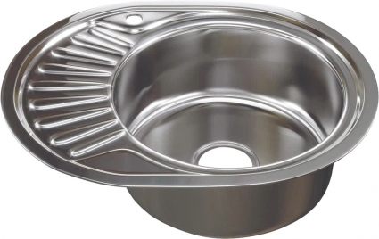 Мойка кухонная Mixline 532303 с декором, глянцевая, овальная, с крылом, 57x45 см