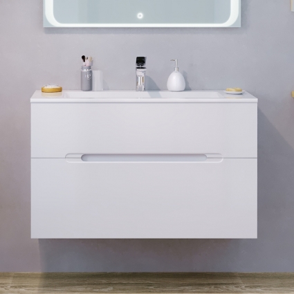 Тумба с раковиной Jorno Modul 100, подвесная, с ящиками, глянцевая