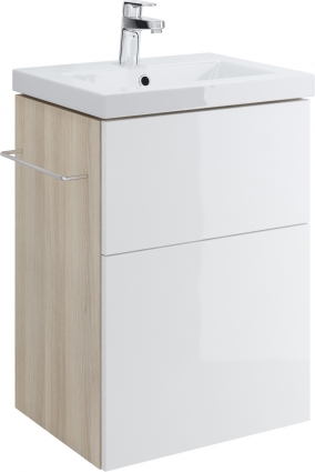 Тумба с раковиной Cersanit Smart 50 ясень, белый, подвесная, с ящиками, матовая