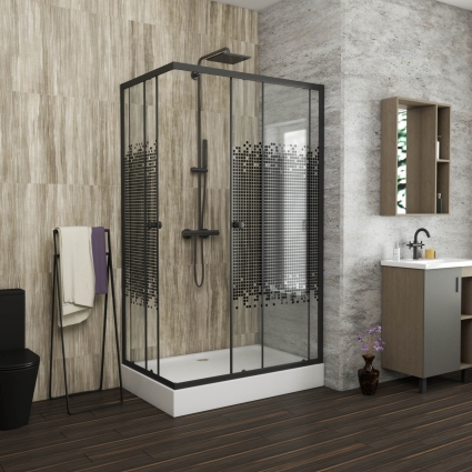 Душевой уголок Niagara Eco NG-012-14Q black мозаика, с поддоном, прямоугольный, двери раздвижные
