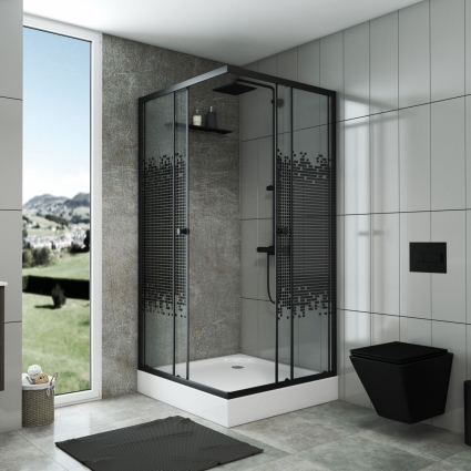 Душевой уголок Niagara Eco NG-009-14Q black мозаика, с поддоном, квадратный, двери раздвижные