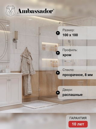 Душевой уголок Ambassador Abner 10011102R 100х100 см квадратный, двери распашные