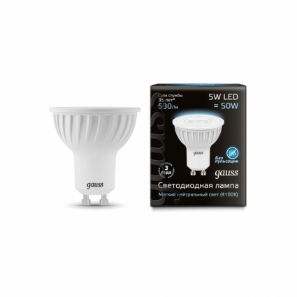 Gauss Лампа cветодиодная GU10 5W 4100K полусфера матовая 101506205 цвет белый