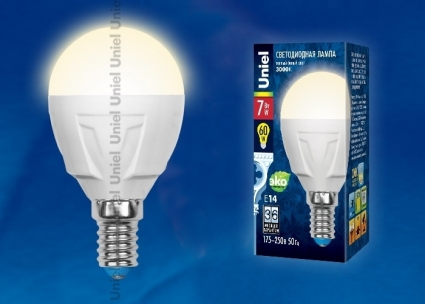 Uniel Лампа светодиодная (UL-00002419) E14 7W 3000K шар матовый LED-G45 7W/WW/E14/FR PLP01WH