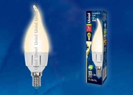 Uniel Лампа светодиодная (UL-00002416) E14 7W 3000K свеча на ветру матовая LED-CW37 7W/WW/E14/FR PLP01WH цвет белый