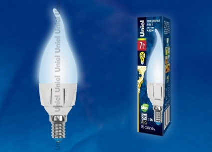 Uniel Лампа светодиодная (UL-00000769) E14 7W 4500K свеча на ветру матовая LED-CW37-7W/NW/E14/FR PLP01WH цвет белый