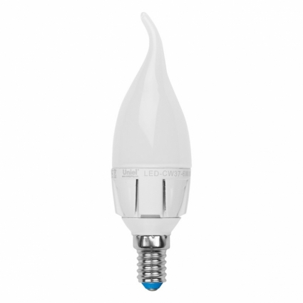 Uniel Лампа светодиодная (UL-00000770) E14 7W 3000K свеча на ветру матовая LED-CW37-7W/WW/E14/FR PLP01WH