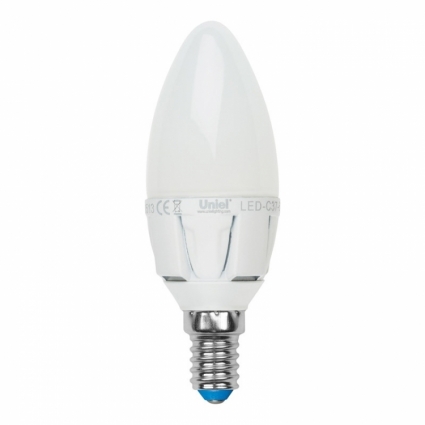 Uniel Лампа светодиодная (07889) E14 6W 4500K свеча матовая LED-C37-6W/NW/E14/FR ALP01WH