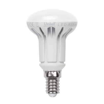 Uniel Лампа светодиодная (UL-00000933) E14 6W 3000K рефлектор матовый LED-R50-6W/WW/E14/FR/DIM PLP01WH цвет белый, с диммером