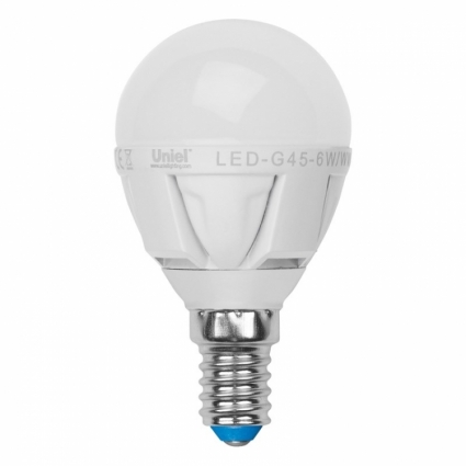 Uniel Лампа светодиодная диммируемая (08694) E14 6W 4500K шар матовый LED-G45-6W/NW/E14/FR/DIM