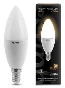 Gauss Лампа светодиодная E14 6.5W 2700К свеча матовая 103101107