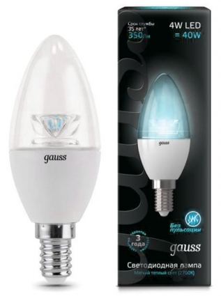 Gauss Лампа светодиодная E14 4W 4100К свеча прозрачная 103201204 цвет прозрачный