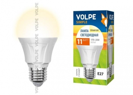Volpe Лампа светодиодная (09439) E27 11W 3000K груша матовая LED-A60-11W/WW/E27/FR/S цвет белый