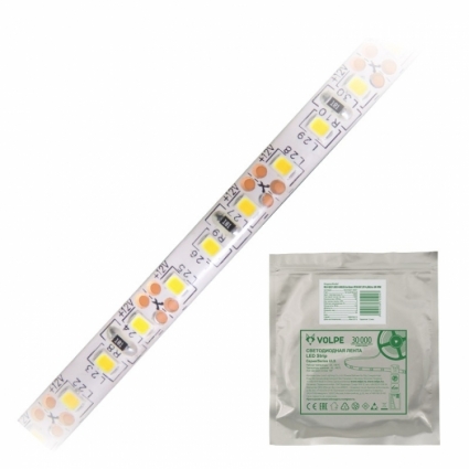 Светодиодная лента Volpe (UL-00000899) 5M 48W ULS-Q334 2835-120LED/m-8mm-IP65-DC12V-9,6W/m-5M-WW, в современном стиле, цвет белый
