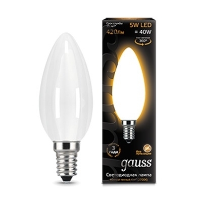 Gauss Лампа светодиодная филаментная E14 5W 2700К свеча матовая 103201105 цвет белый