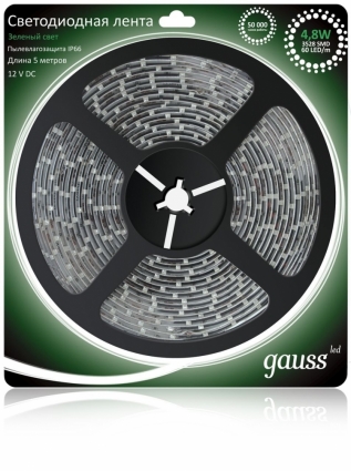 Светодиодная лента Gauss 5M зеленый 4,8W IP66 EB311000605, в современном стиле, цвет зеленый