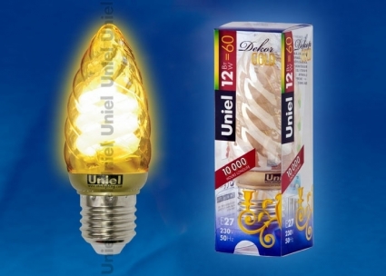 Uniel Лампа энергосберегающая (03862) E27 12W Gold свеча витая золотая ESL-C21-T12/GOLD/E27