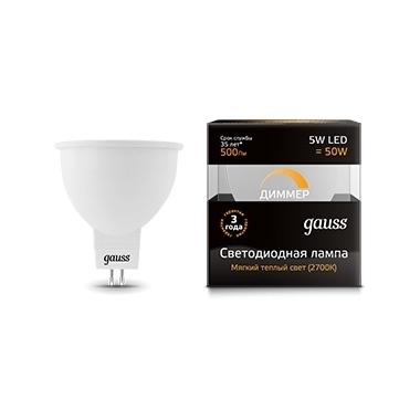 Gauss Лампа светодиодная диммируемая GU5.3 5W 2700K полусфера матовая 101505105-D цвет белый