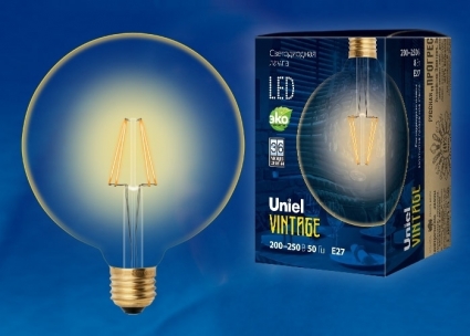 Uniel Лампа светодиодная (UL-00002358) E27 8W 2250K шар прозрачный LED-G125-8W/GOLDEN/E27 GLV21GO цвет прозрачный