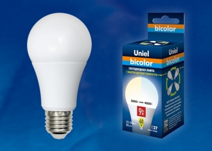 Uniel Лампа светодиодная (UL-00001569) E27 9W 4000K шар матовый LED-A60-9W/WW+NW/E27/FR PLB01WH цвет белый