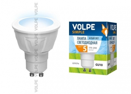 Volpe Лампа светодиодная (09907) GU10 5W 3000K JCDR матовая LED-JCDR-5W/WW/GU10/S цвет белый