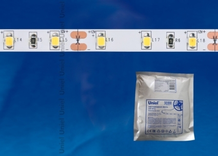 Светодиодная лента Uniel (UL-00000873) 5M белый 48W ULS-2835-60LED/m-8mm-IP20-DC12V-9,6W/m-5M-W, в современном стиле, цвет белый