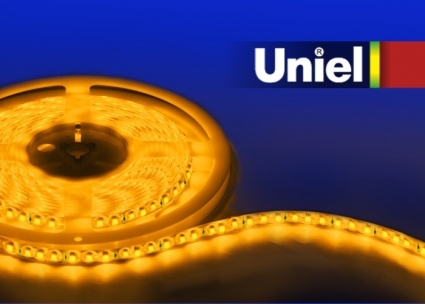 Светодиодная лента Uniel (05484) 5M желтый 48W ULS-3528-120LED/m-8mm-IP20-DC12V-9,6W/m-5M-YELLOW, в современном стиле, цвет белый