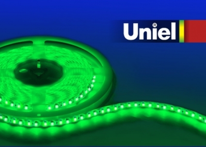 Светодиодная лента Uniel (04875) 5M зеленый 72W ULS-5050-60LED/m-10mm-IP65-DC12V-14,4W/m-5M-GREEN, в современном стиле, цвет белый
