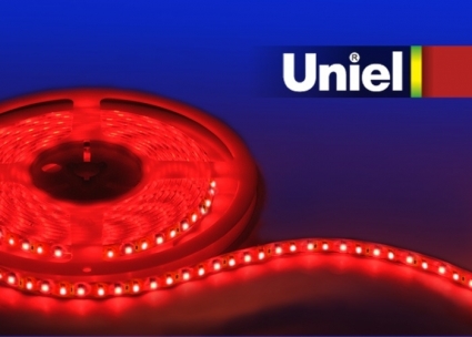 Светодиодная лента Uniel (05489) 5M красный 48W ULS-3528-120LED/m-8mm-IP65-DC12V-9,6W/m-5M-RED, в современном стиле, цвет белый