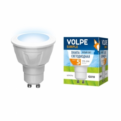 Volpe Лампа светодиодная (UL-00000309) GU10 5W 4000K полусфера матовая LED-JCDR-5W/NW/GU10/O цвет белый