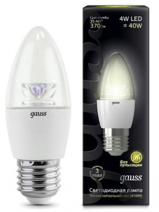 Gauss Лампа светодиодная E27 4W 2700К свеча прозрачная 103202104 цвет прозрачный