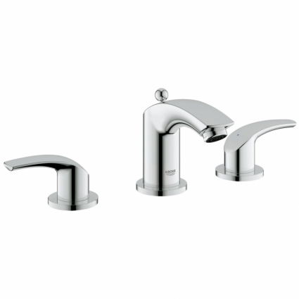 Смеситель для раковины Grohe Eurosmart на 3 отверстия с донным клапаном, двухвентильный, хром