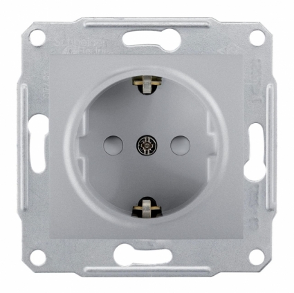Розетка Schneider Electric Sedna с/з со шторками 16A 250V SDN3000160 в современном стиле, цвет серебро