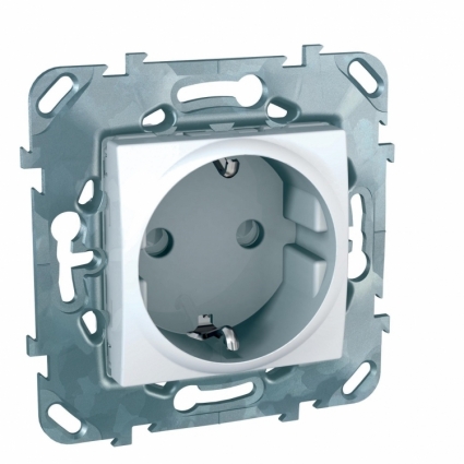 Розетка Schneider Electric Unica с/з со шторками б/зажим клеммы 16A 250V MGU5.057.18ZD в современном стиле, цвет белый